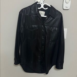Wilfred Black Faux Leather Shirt Jacket
